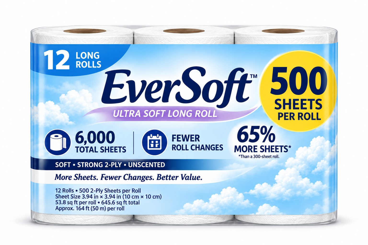 Ever Soft Ultra Soft Mega Roll, 12-pack, front packaging