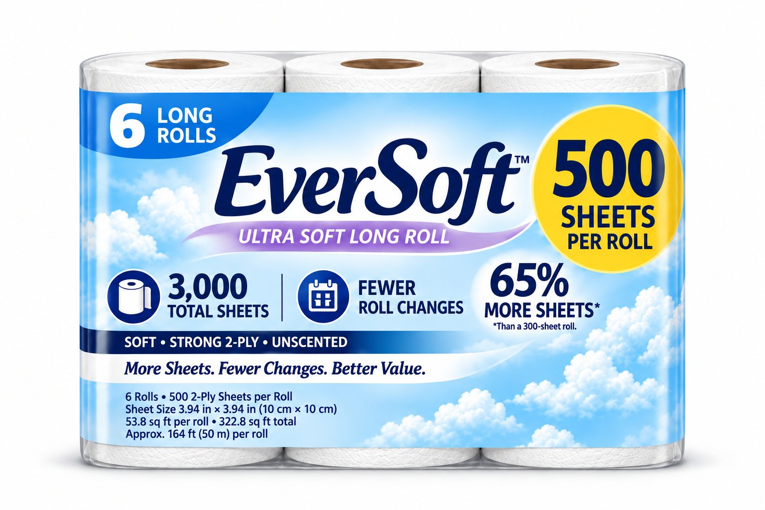 EverSoft Ultra Soft Mega Roll, 6-pack premium bathroom tissue