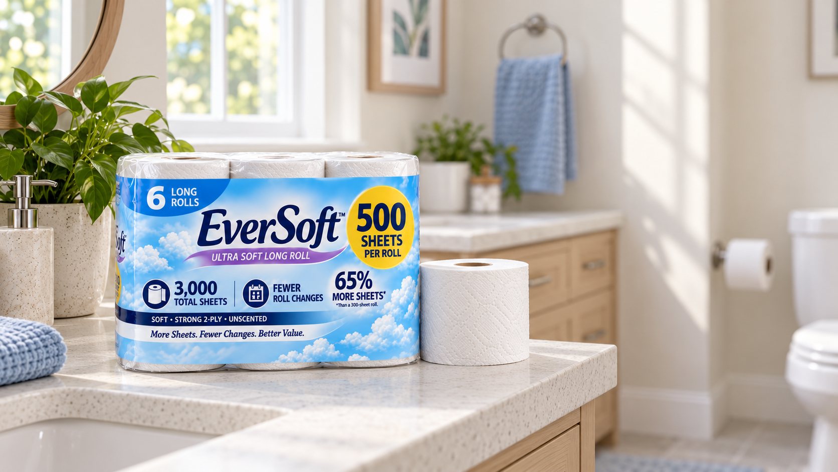 Ever Soft Ultra Soft Mega Roll in everyday use in an American home bathroom